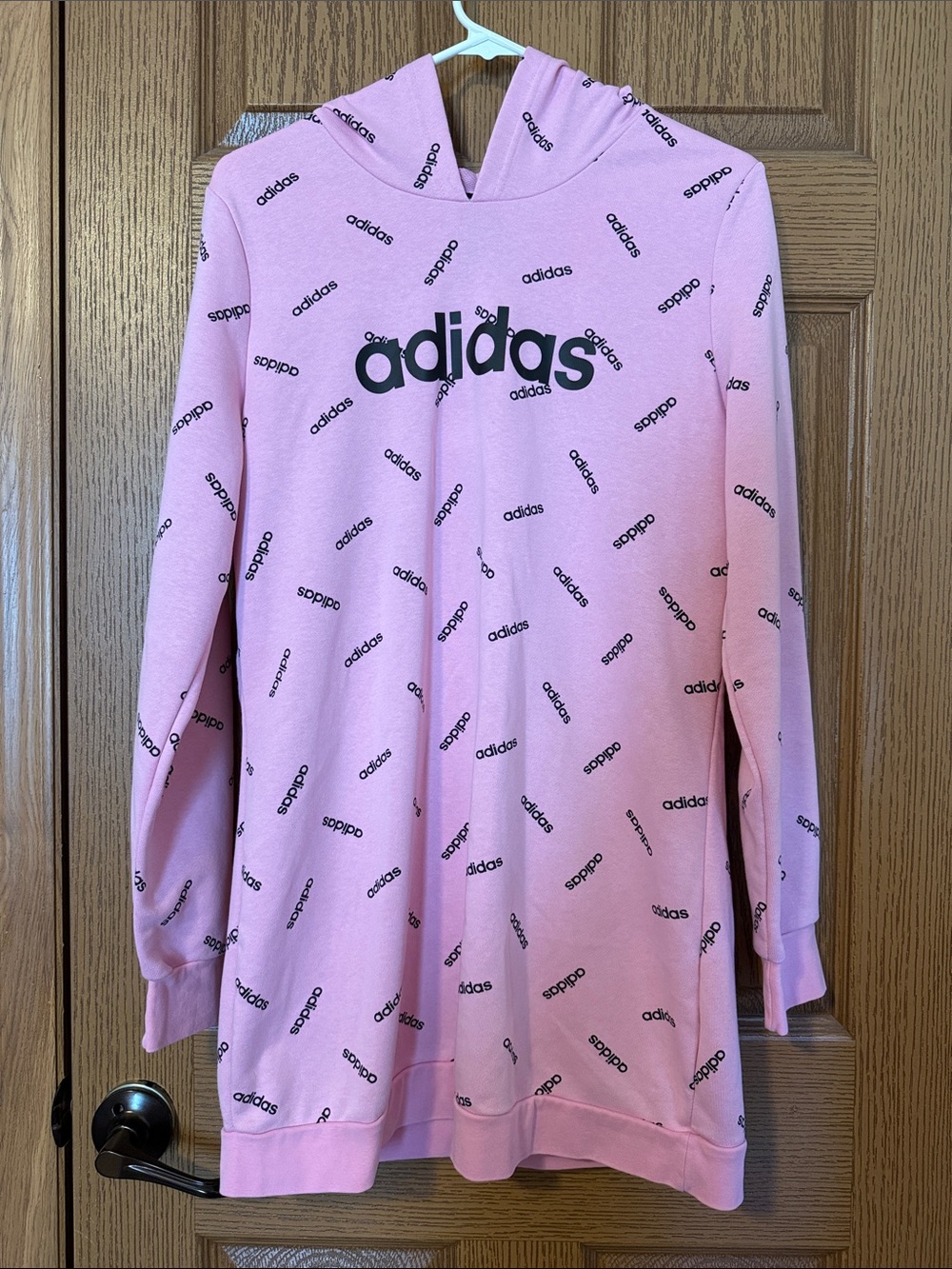 Adidas Pink Logo Hoodie with All-Over Logo Print